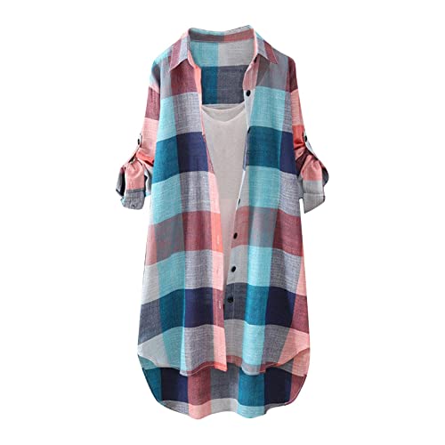 Trachtenbluse Damen Weiß Mit Taschen Blusenshirt Lange Blusen Damen Für Leggings Sommerbluse Elegant Blusentops Musselin Shirt Ausgefallene Tshirts Damen Leinenblusen Button Down Bluse(2-Red,M) von DHYUEN