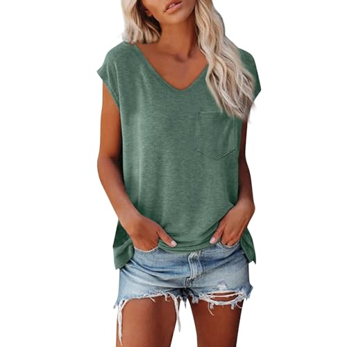 Tshirt Damen Basic Kurz Shirt Damen Große Größen T-Shirts Damen Kurzarm Streifen T-Shirt Damen Bauchfrei T Shirt Weiß Damen T Shirt Weiß Damen Tennis Shirt Damen Tshirt Bedruckt Damen（1-Green，M） von DHYUEN