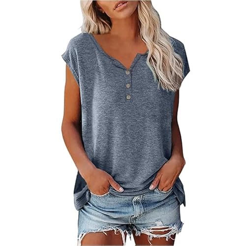 Tshirt Damen Baumwolle Ärmellos Tshirt Damen Weiss T-Shirt Für Damen Für Sommer Slim Fit Tshirt Damen Lang Damen Poloshirt Damen T Shirt Kurzarm Weisses Top Damen Damen Shirt Kurzarm（2-Blue，M） von DHYUEN