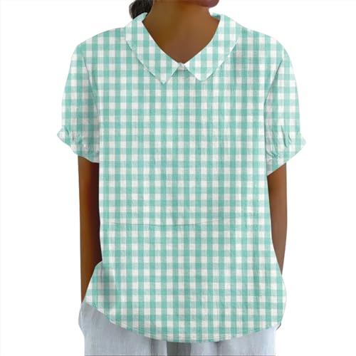 Tshirt Damen Oversize Sommer Must Have Freizeithemd Jeansbluse Damen Sommer Leinen Bluse Bequem Blusen Leinenhemd Blusen Damen Sommer Leinenblusen Leinenbluse Leinenbluse Damen Sommer(2-Mint Green,M) von DHYUEN