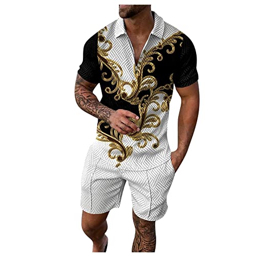 Tshirt Herren Basic Einfrabige Tracksuit Sommer Outfit Herren 2 Teiler Two Piece Mode Anzughose Hemd Und Shorts Kurze Hose Und T-Shirt Set Herren Loungewear Clothes Sommer Tshirt Herren(2-Gold,XL) von DHYUEN