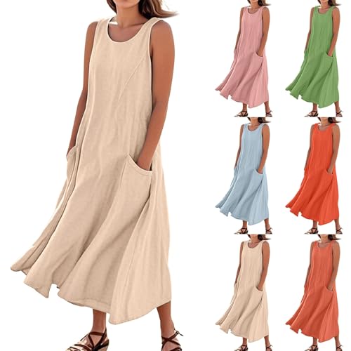 Tshirt Kleid Damen Leichte Atmungsaktive Maxikleid Italienisches Sommerkleid Leichte Chiffonkleid Freizeitkleider Spaghettiträger Sommerkleider Damen Leicht Und Luftig Cocktailkleider（1-Khaki，XL） von DHYUEN