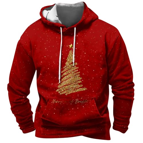 Weihnachten Hoodie Herren Einfarbige Weihnachtspullover Lustig Schwarz Kapuzenpullover Herren Pullover & Strickjacken Für Herren Loose Hässliche Weihnachtspullover Locker(1-Red,XXL) von DHYUEN
