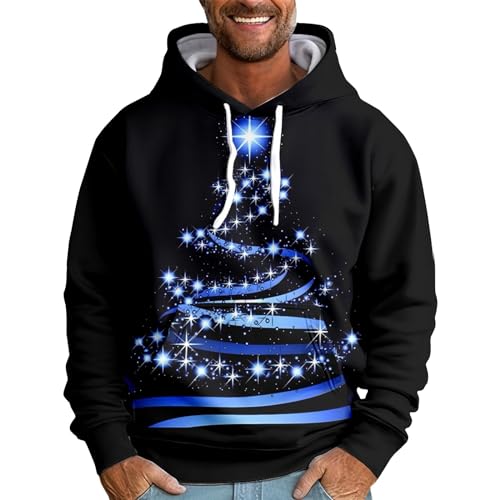 Weihnachts Hoodie Herren Reißverschluss Lustige Weihnachtspullover Leichte Weihnachten Hoodie Herren Lustig Hoodie Herren 3D Druck Weihnachten Herbst Christmas Pullover Kuschelig(Schwarz,3XL) von DHYUEN