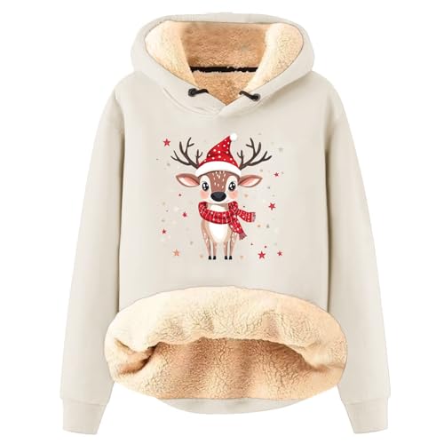 Weihnachtspullover Damen Mode Warmes Übergangsjacke Fleecepullover Damen Weisses Langarmshirt Damen Casual Weihnachtskleidung Prime Deals Days Angebote Casual Flauschiger Pullover Damen（4-Beige，S） von DHYUEN