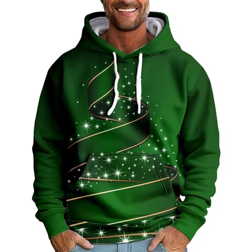 Weihnachtspullover Herren Casual Weihnachtspullover Herren Teddy Weihnachten Hoodie Herren Lustig Ugly Christmas Sweater Patchwork Fraben Hoodie Decke Herren Weihnachten Slim Fit(Armeegrün,XL) von DHYUEN