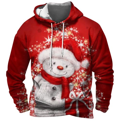 Weihnachtspullover Lustig Lustige Lustige Weihnachtspullover Taschen Weihnachtspullover Hoodie Herren 3D Druck Weihnachten Loose Weihnachten Hoodie Herren Lustig Freizeit(1-White,4XL) von DHYUEN