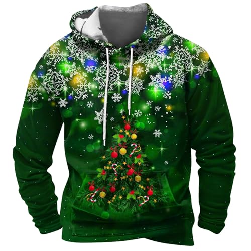 Dhyuen Weihnachtspullover Lustig Streetwear Hoodie Herren 3D Druck Weihnachten Leichte Christmas Sweater Herren Weihnachtspulli Herren Multi Taschen Ugly Christmas Sweater Teddy(2-Dark Green,XL) von DHYUEN