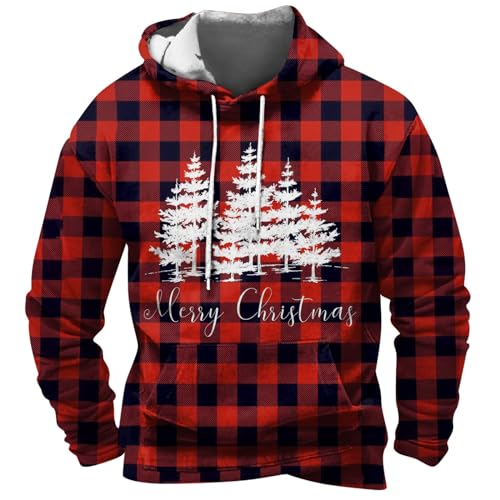 Weihnachtspullover Mit Kapuze Herren Reißverschluss Hoodie Decke Patchwork Farben Lustig Trendy (2-Vermilion, M) von DHYUEN