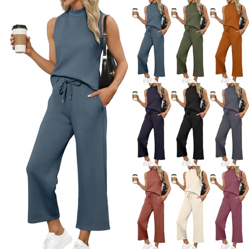 Zweiteiler Damen Elegant Festlich Locker Leichte Top Und Hose Zweiteiler Damen Mit Hose Sommer Mit Taschen Loungewear Set Sport Anzug Frühling Hip Hop Outfit Mädchen Freizeitanzug（1-Light Blue，L） von DHYUEN