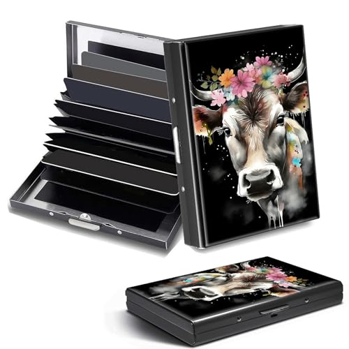DHYYDSQZ Kreditkartenetui, Mini-RFID-blockierend, Aluminium, schlanke Metall-Hartschale, Aquarell-Kuh, Credit Card Holder, Minimalistisch von DHYYDSQZ