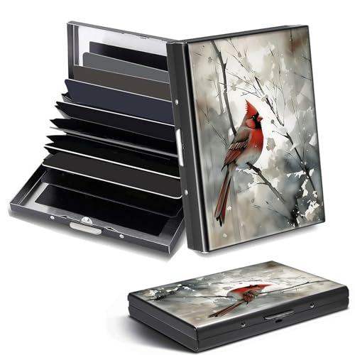 DHYYDSQZ Kreditkartenetui, Mini-RFID-blockierend, Aluminium, schlanke Metall-Hartschale, Art Red Cardinal Birds, Credit Card Holder, Minimalistisch von DHYYDSQZ