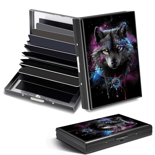 DHYYDSQZ Kreditkartenetui, Mini-RFID-blockierend, Aluminium, schlanke Metall-Hartschale, Galaxy Wolf, Credit Card Holder, Minimalistisch von DHYYDSQZ