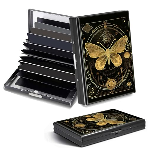 DHYYDSQZ Kreditkartenetui, Mini-RFID-blockierend, Aluminium, schlanke Metall-Hartschale, Golden Moth Moon Butterfly, Credit Card Holder, Minimalistisch von DHYYDSQZ