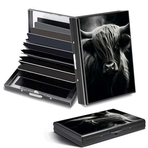 DHYYDSQZ Kreditkartenetui, Mini-RFID-blockierend, Aluminium, schlanke Metall-Hartschale, Highland Cow Black, Credit Card Holder, Minimalistisch von DHYYDSQZ