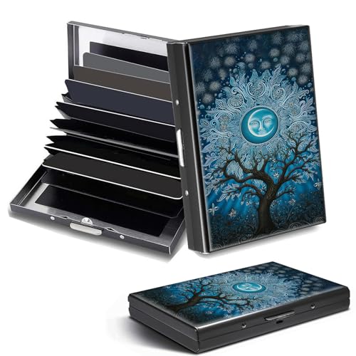 DHYYDSQZ Kreditkartenetui, Mini-RFID-blockierend, Aluminium, schlanke Metall-Hartschale, Kunst Sonne Mond Baum, Credit Card Holder, Minimalistisch von DHYYDSQZ