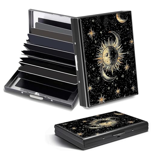 DHYYDSQZ Kreditkartenetui, Mini-RFID-blockierend, Aluminium, schlanke Metall-Hartschale, Kunst Sonne Mond Stern, Credit Card Holder, Minimalistisch von DHYYDSQZ