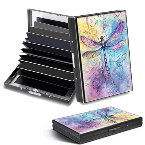 DHYYDSQZ Kreditkartenetui, Mini-RFID-blockierend, Aluminium, schlanke Metall-Hartschale, Libellen-Aquarell, Credit Card Holder, Minimalistisch von DHYYDSQZ