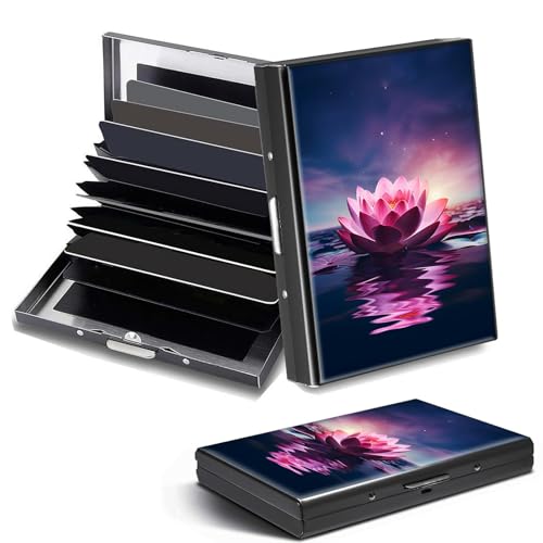 DHYYDSQZ Kreditkartenetui, Mini-RFID-blockierend, Aluminium, schlanke Metall-Hartschale, Lotusblüte, Credit Card Holder, Minimalistisch von DHYYDSQZ