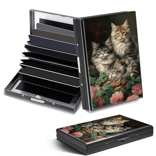 DHYYDSQZ Kreditkartenetui, Mini-RFID-blockierend, Aluminium, schlanke Metall-Hartschale, Niedliche Katzenblumen, Credit Card Holder, Minimalistisch von DHYYDSQZ