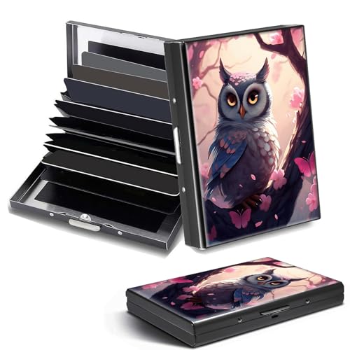 DHYYDSQZ Kreditkartenetui, Mini-RFID-blockierend, Aluminium, schlanke Metall-Hartschale, Niedliche rosa Eule, Credit Card Holder, Minimalistisch von DHYYDSQZ