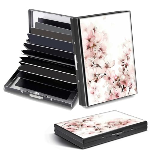 DHYYDSQZ Kreditkartenetui, Mini-RFID-blockierend, Aluminium, schlanke Metall-Hartschale, Rosa (Cherry Blossoms), Credit Card Holder, Minimalistisch von DHYYDSQZ