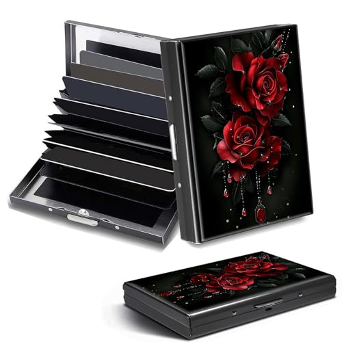 DHYYDSQZ Kreditkartenetui, Mini-RFID-blockierend, Aluminium, schlanke Metall-Hartschale, Rote Rosen, Credit Card Holder, Minimalistisch von DHYYDSQZ