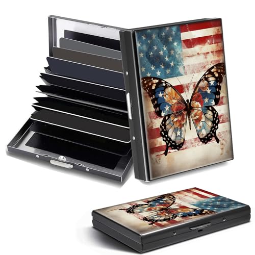 DHYYDSQZ Kreditkartenetui, Mini-RFID-blockierend, Aluminium, schlanke Metall-Hartschale, Schmetterling mit amerikanischer Flagge, Credit Card Holder, Minimalistisch von DHYYDSQZ