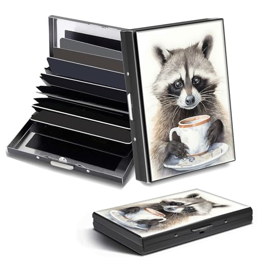 DHYYDSQZ Kreditkartenetui, Mini-RFID-blockierend, Aluminium, schlanke Metall-Hartschale, Süßer Waschbär, Credit Card Holder, Minimalistisch von DHYYDSQZ