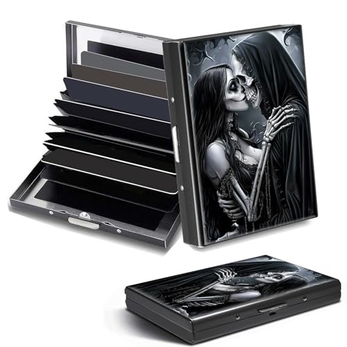 DHYYDSQZ Kreditkartenetui, Mini-RFID-blockierend, Aluminium, schlanke Metall-Hartschale, Totenkopf-Kuss, Credit Card Holder, Minimalistisch von DHYYDSQZ