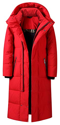 DHYZZ Herren Winter Dicke Warme Schwere Daunen Mantel Winddicht Mit Kapuze Lange Daunen Jacke Parka (Rot,Large) von DHYZZ