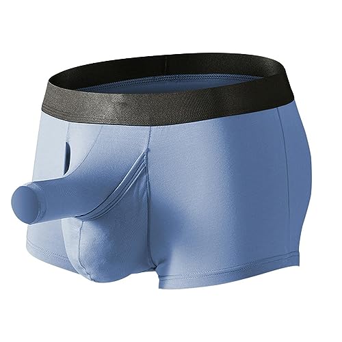 DHaey Männer Boxer Unterwäsche Sexy Lange Penis Pouch Boxershorts Unterhose Männlich Hombre Elephant Bulge Höschen-blau-L von DHaey