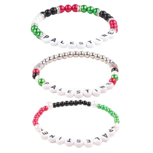 DHliIQQ Palästina-Armbänder, Länderflagge, Perlen, Palästinensisches Armband, verstellbar, elastisch, Freundschaftsarmband, für Damen und Herren, 3 Stück von DHliIQQ
