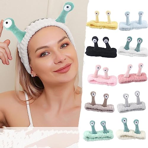 DHliIQQ Spa-Stirnband, niedliches Schnecken-Stirnband zum Waschen, Flanell, elastisches Gesichtswäsche, Schnecken-Handtuch, Stirnband, Mädchen-Make-up-Stirnbänder für Spa, Yoga, Sport, Dusche von DHliIQQ