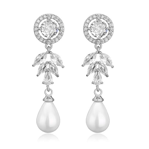 DIAMANTIO Statement 18 Karat vergoldete Tropfenperlenohrringe für Frauen – Zirkonia baumelnde Ohrringe, elegantes Brautschmuckgeschenk von DIAMANTIO