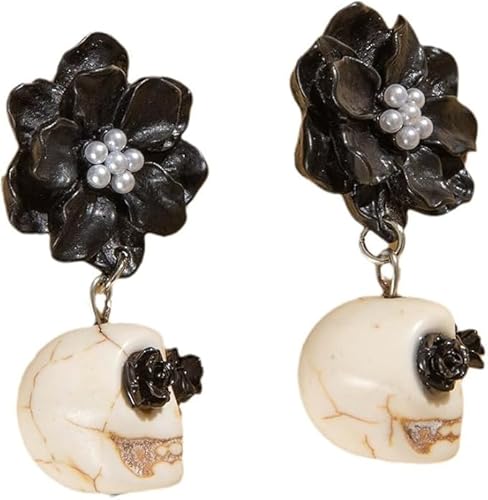 Gothic Dangle Earrings - Black Flower Stud with Pearl Skull Charm Halloween Drop Statement Earrings for Women Gothic Dangle Earrings - Black Flower Stud with Pearl Skull Charm Halloween Drop Statement Earrings for Women von DIAMANTIO