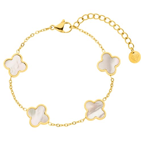 DIAMOND MODE Kleeblatt Clover Armband 18K Vergoldet Perlmutt, 16cm + 4cm Chirurgenstahl (Gold) von DIAMOND MODE