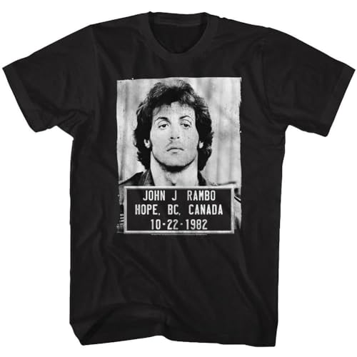 Rambo First Blood John J Rambo Mug Shot 10-22-1982 Adult T Shirt Black L von DIAMOND WHEEL