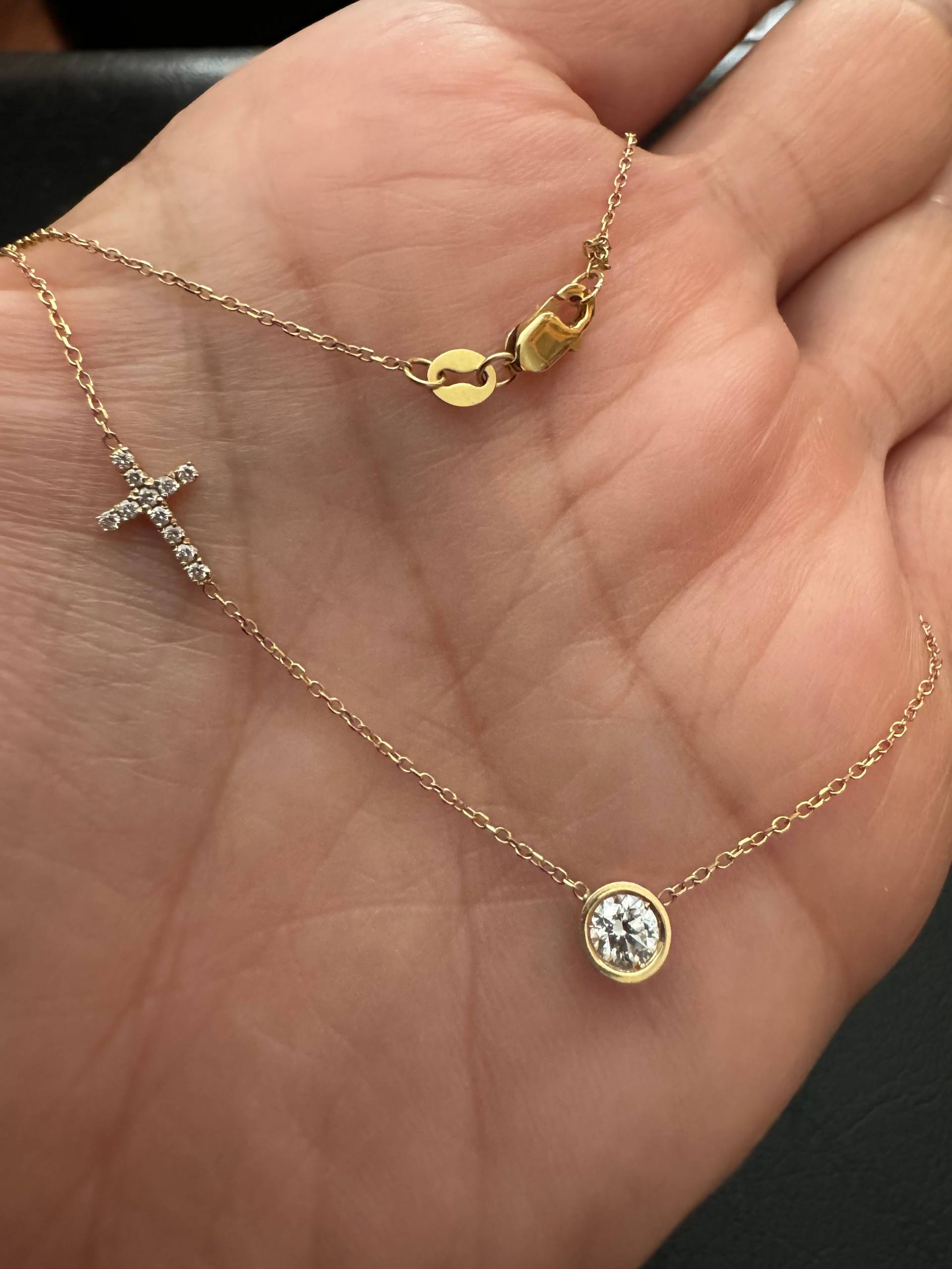 14K Gelbgold Diamond Cross Halskette Bezel Solitaire Anhänger von DIAMONDFORLOVE