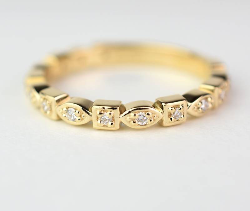 14K Gold Diamant Ehering Stapelbarer Zwei-Form-Ring von DIAMONDFORLOVE