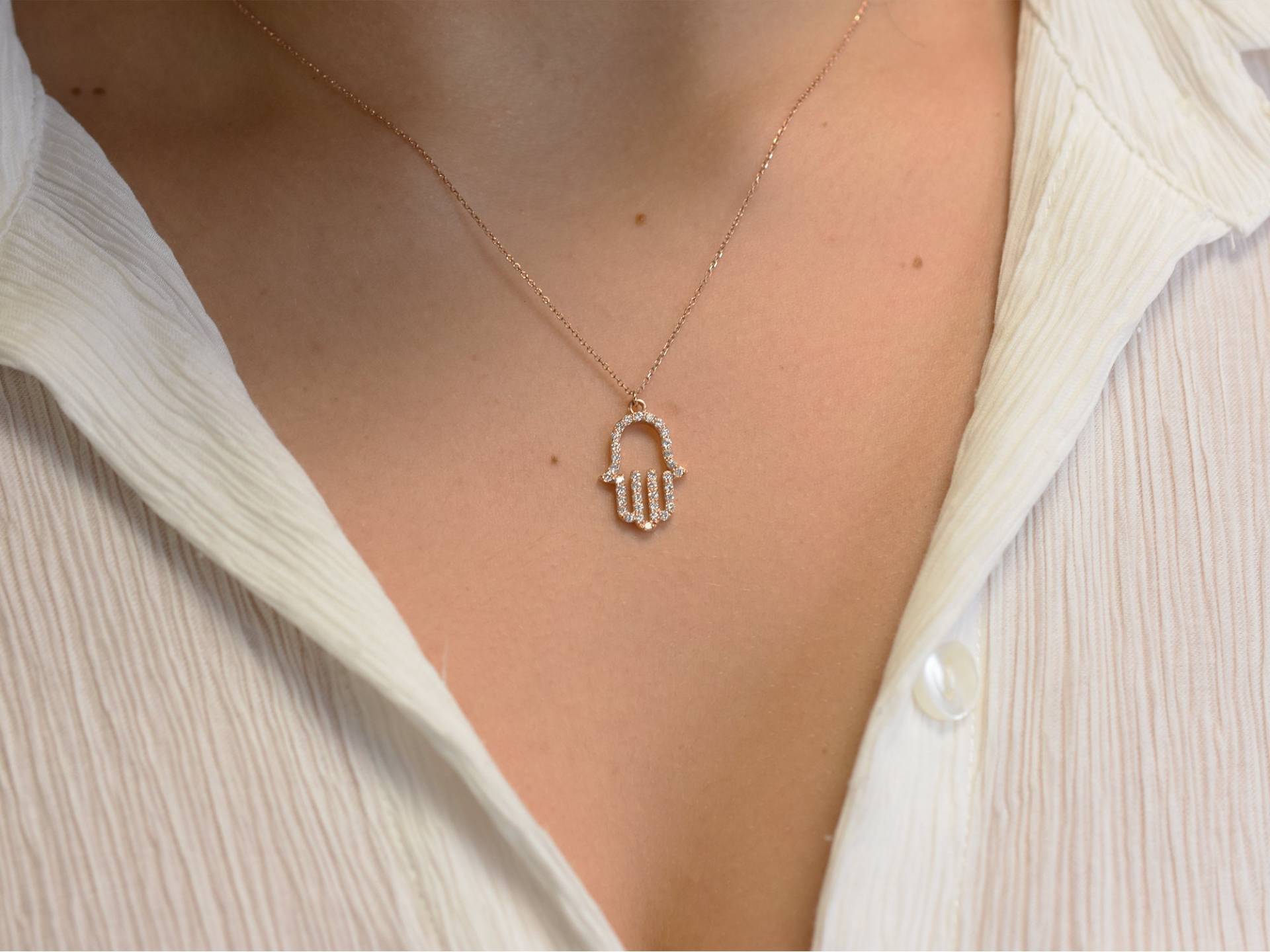 14K Gold Diamant Hamsa Kette Handgefertigte 0.40Ct Anhänger von DIAMONDFORLOVE