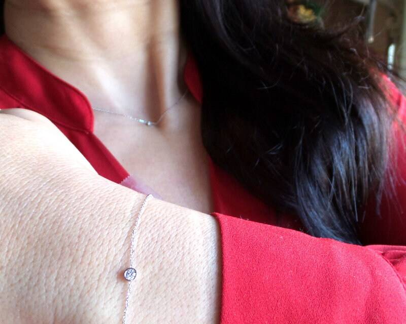 14K Gold Diamant Lünette Halskette Armband Set Zierliche Solitaire Schmuck von DIAMONDFORLOVE