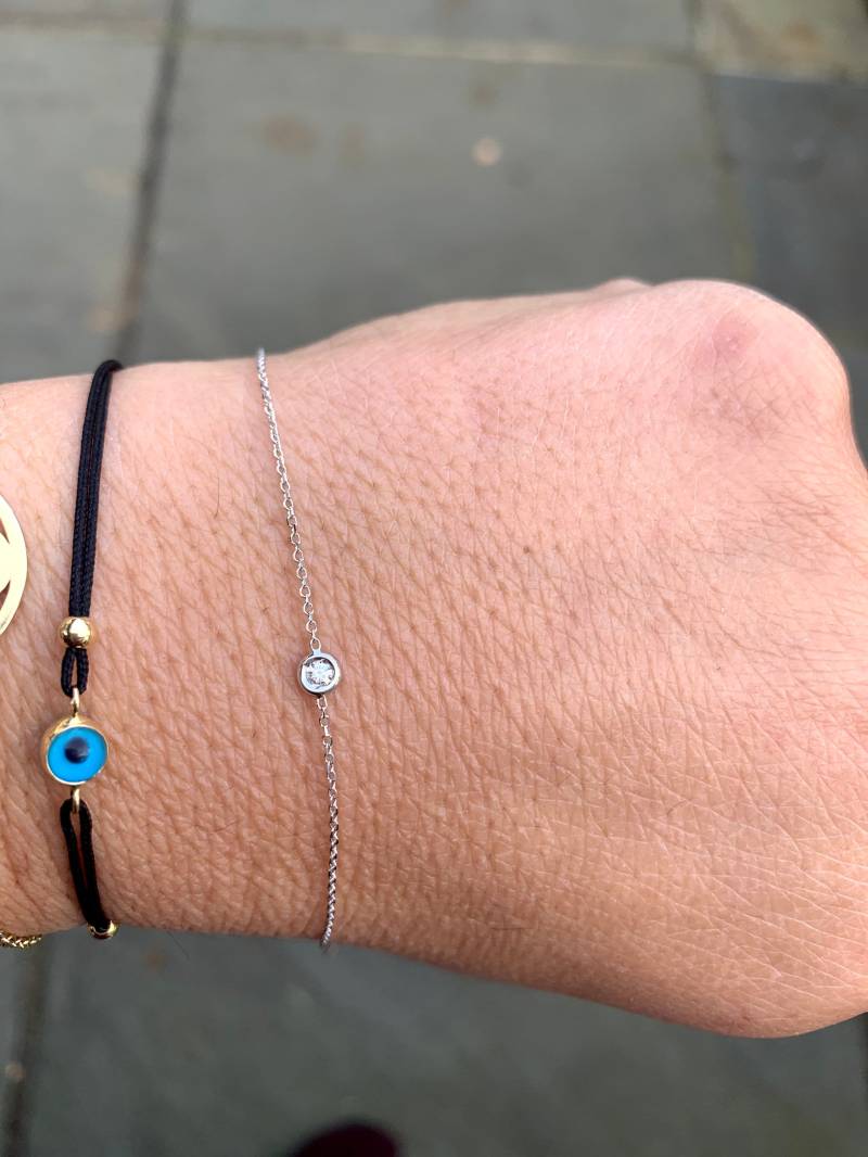 14K Gold Diamant Scheibchen Armband Zierliche Zacken Set Solitär von DIAMONDFORLOVE