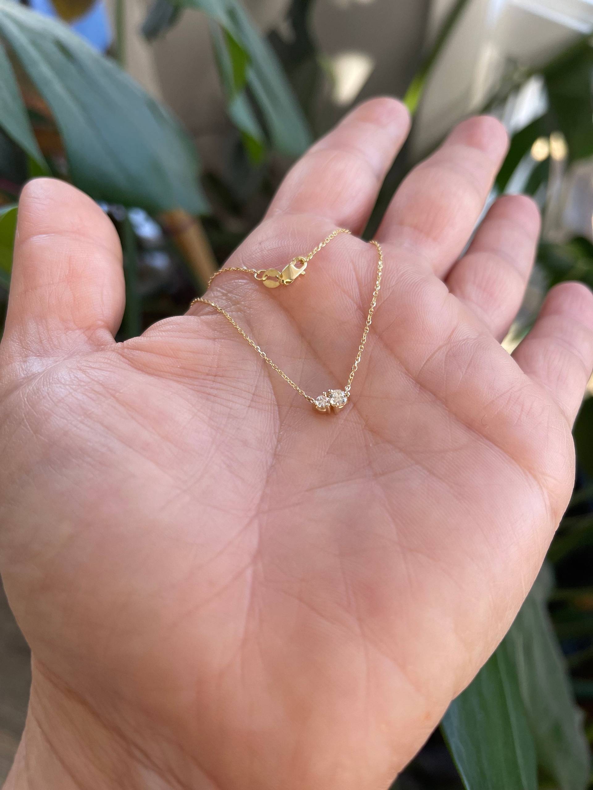 14K Gold Diamant Solitär Kette Krappen Set Brautschmuck von DIAMONDFORLOVE