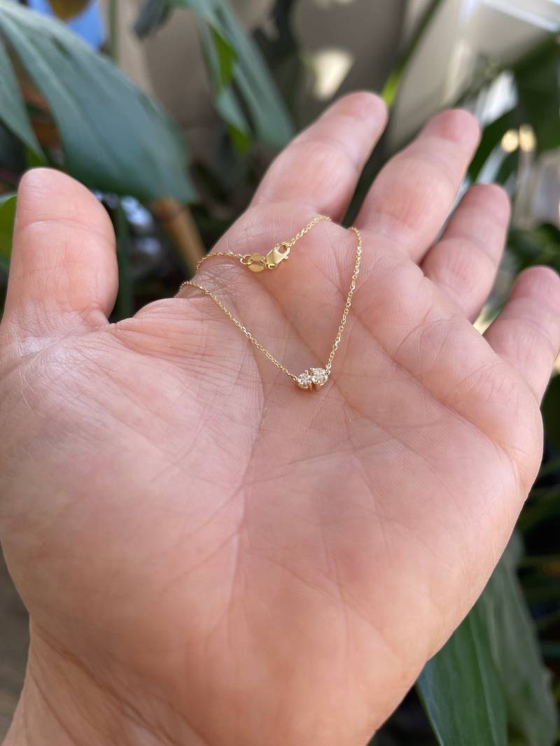 14K Gold Diamant Solitär Kette Krappen Set Brautschmuck von DIAMONDFORLOVE