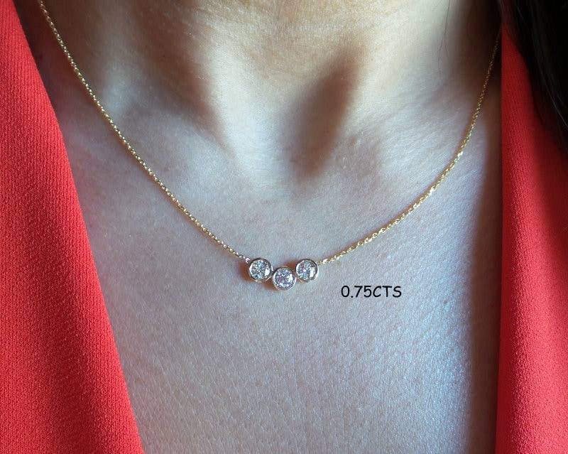 14K Gold Diamond Bezel Halskette 0.75Ctw Braut Floating von DIAMONDFORLOVE