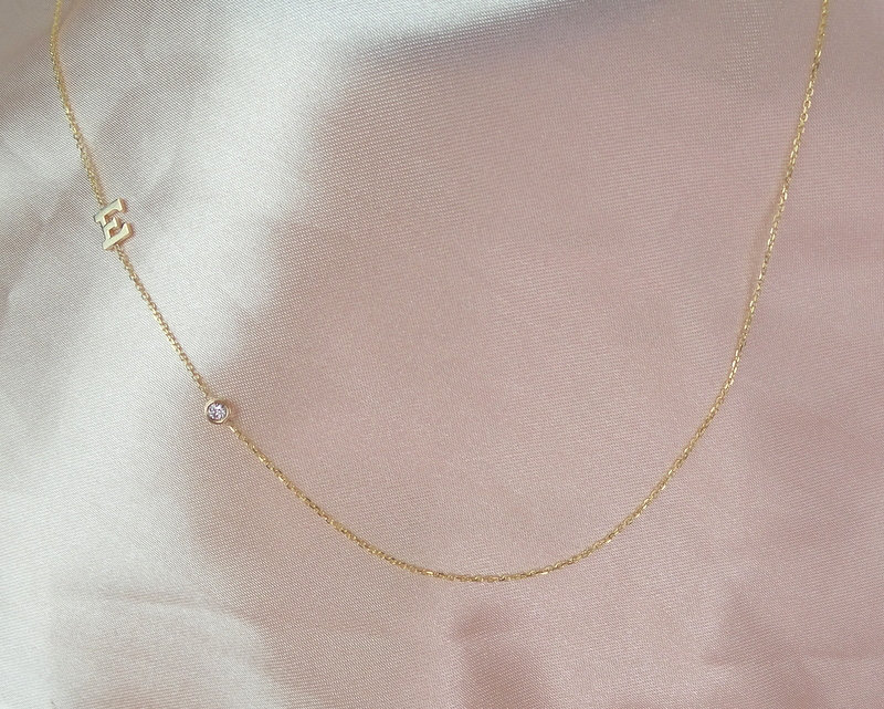 14K Gold Diamond Initial Halskette Buchstaben Anhänger von DIAMONDFORLOVE