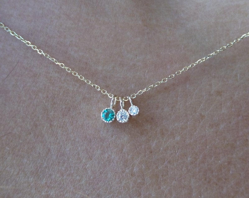 14K Gold Smaragd Diamant Halskette Bezel Solitaire Geburtsstein von DIAMONDFORLOVE