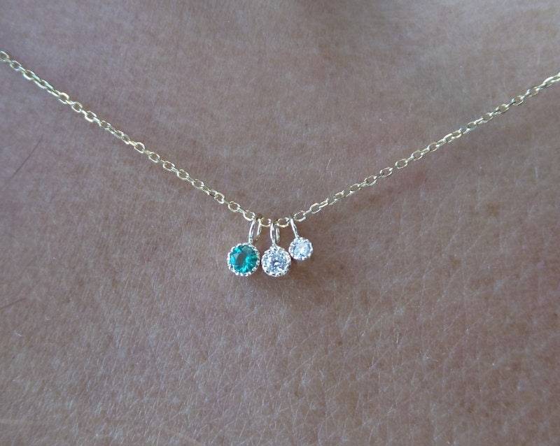 14K Gold Smaragd Diamant Halskette Bezel Solitaire Geburtsstein von DIAMONDFORLOVE