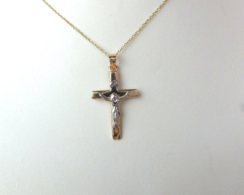 14K Massivgold Kruzifix Halskette Unisex Religiöses Geschenk von DIAMONDFORLOVE